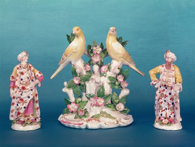 Worcester figures of a Turk and his companion with birds, Dr. Wall period, c.1770 by English School